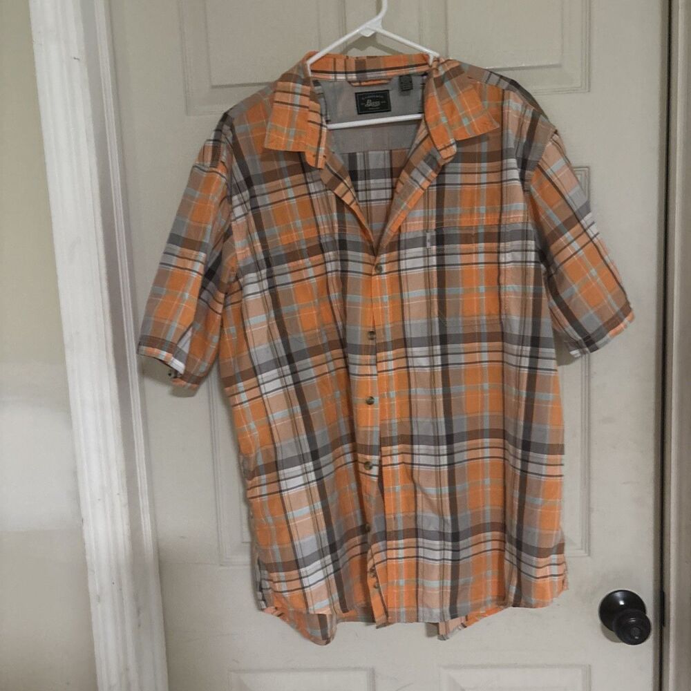 G.H. Bass & Co Trail Flex Dry Shirt 2XL Stretch Wicking Button-Down Orange Plaid